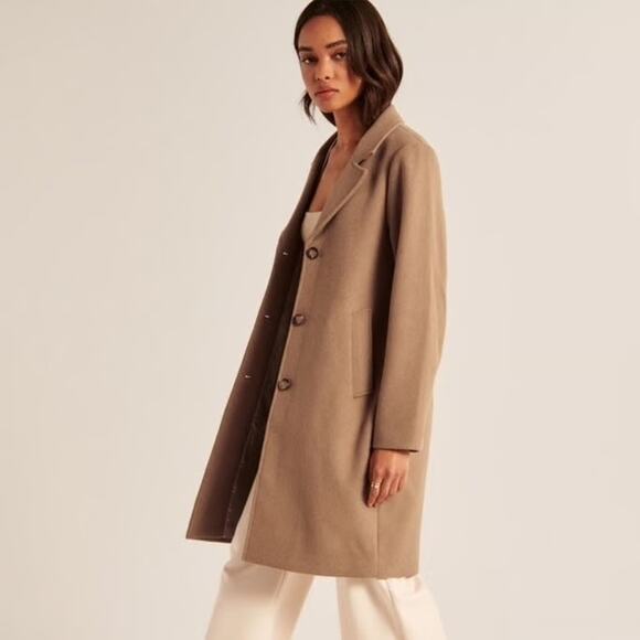 Abercrombie & Fitch Wool Blend Dad Coat Camel Tan Long Size XS Extra Small - Picture 2 of 12